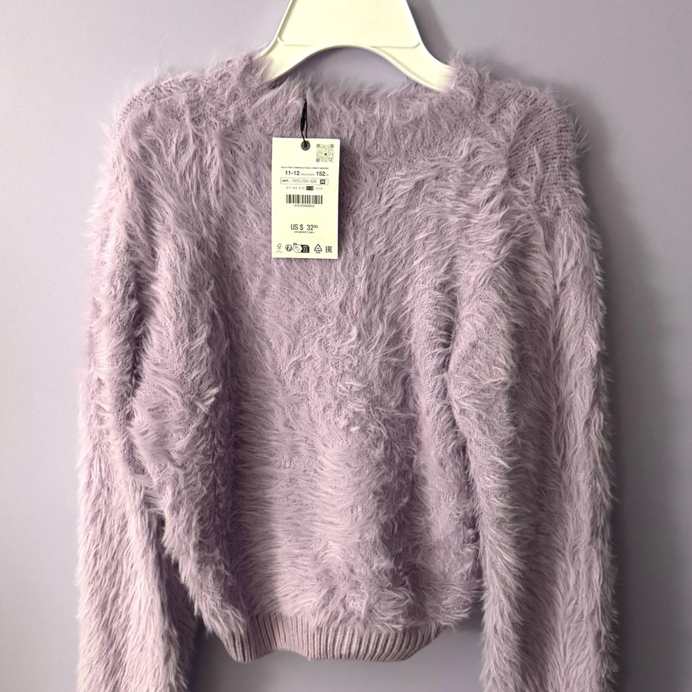 Zara Lilac Girls Size 11-12 Fuzzy Crew Neck Sweater